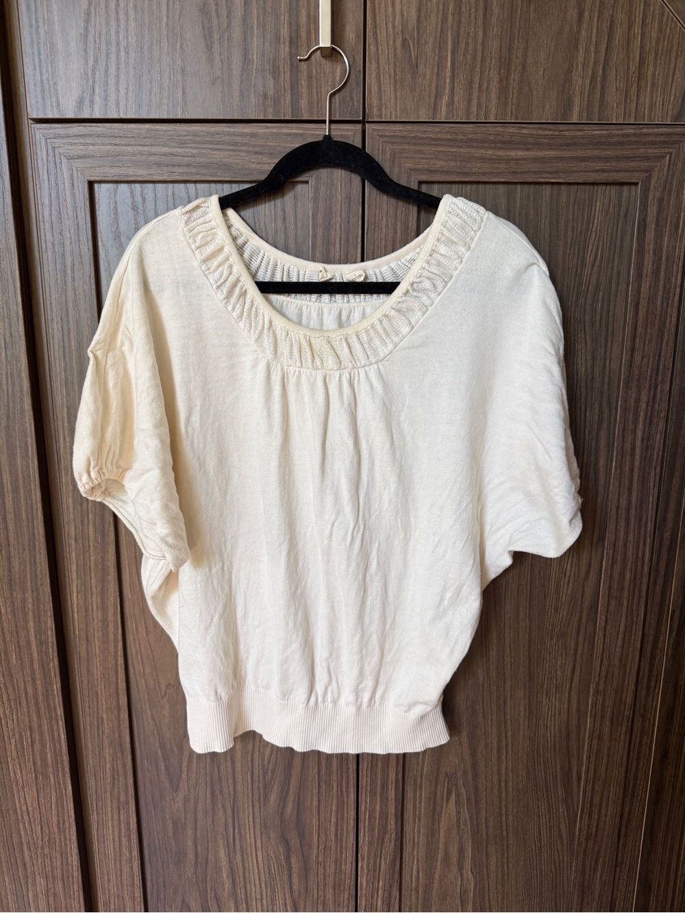 Anthropologie Cream Scoop Neck Short Sleeve Knit Top